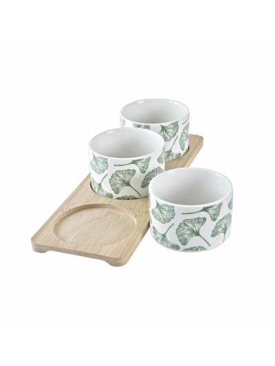 Set de Aperitivo DKD Home Decor Bambú Gres Hojas 3 Piezas 4 Piezas 28 x 9,7 x 1,5 cm