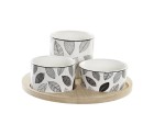 Appetizer Set DKD Home Decor White/Black Bamboo Stoneware Sheets Cottage 3 Pieces 8 cm 20 x 20 x 8 cm