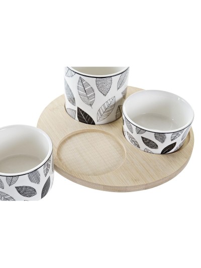 Ensemble à apértif DKD Home Decor Blanc/Noir Bambou Grès Volets Cottage 3 Pièces 8 cm 20 x 20 x 8 cm