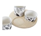Set de Aperitivo DKD Home Decor Blanco/Negro Bambú Gres Hojas Cottage 3 Piezas 8 cm 20 x 20 x 8 cm