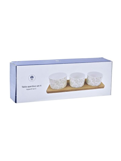 Set de Aperitivo DKD Home Decor Bambú Gres Hojas 3 Piezas 4 Piezas 28 x 9,7 x 1,5 cm