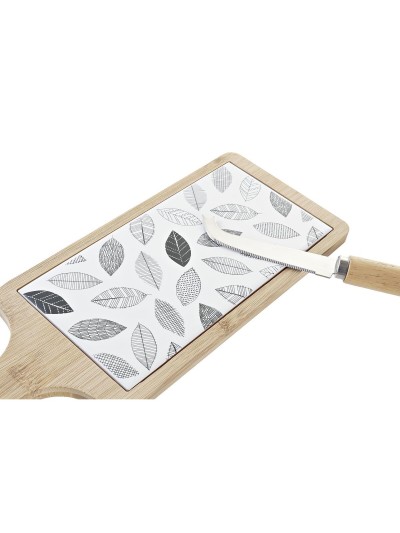 Appetizer Set DKD Home Decor White/Black Bamboo Stoneware Sheets Cottage 3 Pieces 33 x 12 x 1 cm (3 piezas)