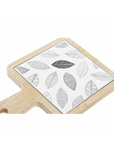 Bandeja de Aperitivos DKD Home Decor Blanco/Negro Bambú Gres Hojas Cottage 18 x 12 x 1 cm