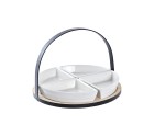 Appetizer Set DKD Home Decor White/Black Metal Bamboo Stoneware Loft 4 Pieces 21,5 x 21,5 x 14 cm