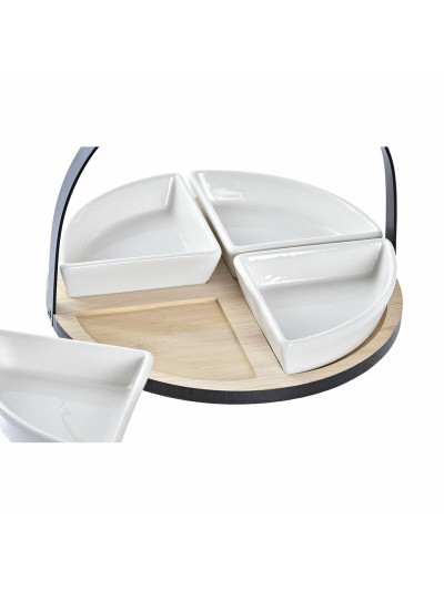Set de Aperitivo DKD Home Decor Blanco/Negro Metal Bambú Gres Loft 4 Piezas 21,5 x 21,5 x 14 cm