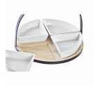 Appetizer Set DKD Home Decor White/Black Metal Bamboo Stoneware Loft 4 Pieces 21,5 x 21,5 x 14 cm