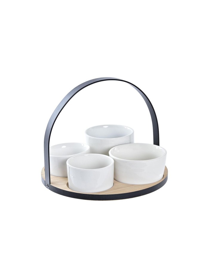 Appetizer Set DKD Home Decor White/Black Metal Bamboo Stoneware Loft 5 Pieces 20 x 20 x 14 cm