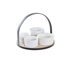 Ensemble à apértif DKD Home Decor Blanc/Noir Métal Bambou Grès Loft 5 Pièces 20 x 20 x 14 cm