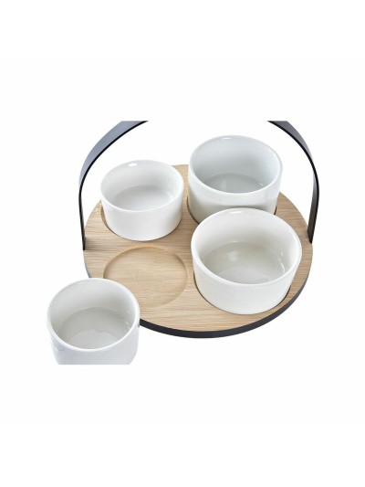 Ensemble à apértif DKD Home Decor Blanc/Noir Métal Bambou Grès Loft 5 Pièces 20 x 20 x 14 cm