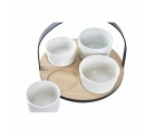 Appetizer Set DKD Home Decor White/Black Metal Bamboo Stoneware Loft 5 Pieces 20 x 20 x 14 cm