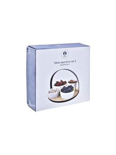 Appetizer Set DKD Home Decor White/Black Metal Bamboo Stoneware Loft 5 Pieces 20 x 20 x 14 cm