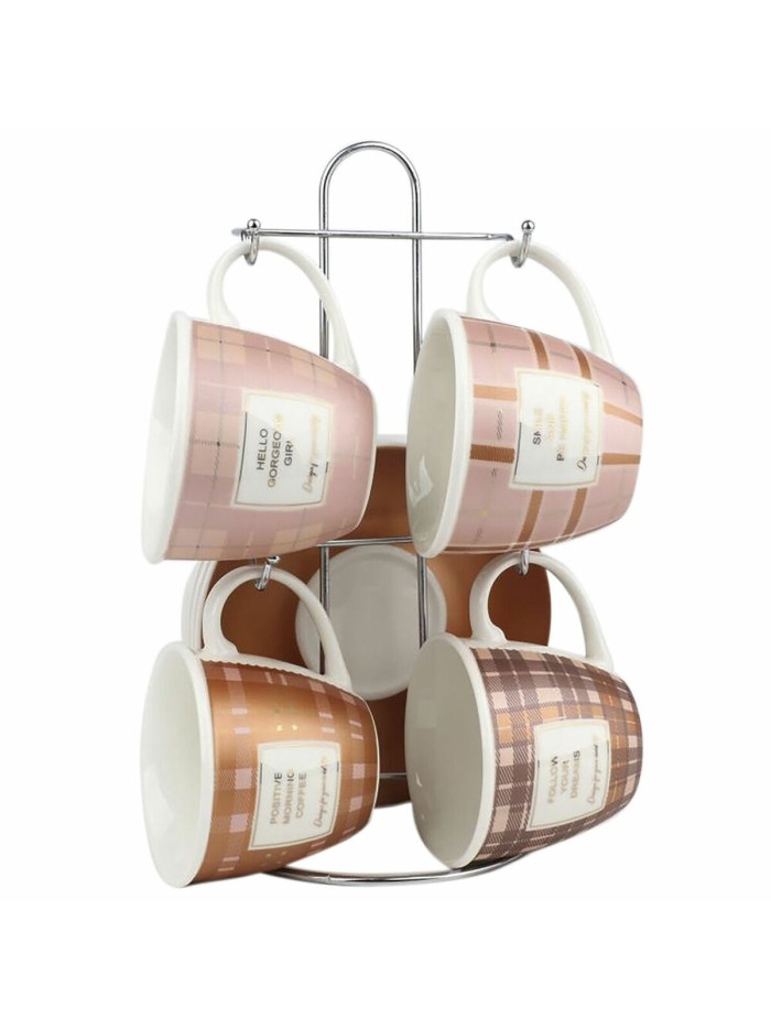Cup DKD Home Decor White Brown Pink Metal 210 ml