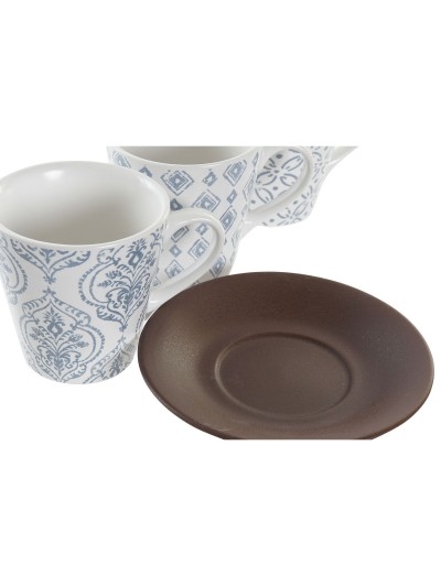Cup DKD Home Decor Blue White Brown Rubber wood Stoneware 150 ml