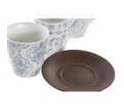 Cup DKD Home Decor Blue White Brown Rubber wood Stoneware 150 ml