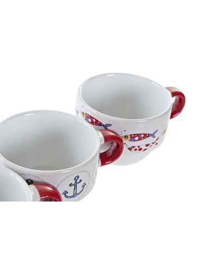 Piece Coffee Cup Set DKD Home Decor Red Multicolour Metal Stoneware Mediterranean 190 ml 4 Pieces