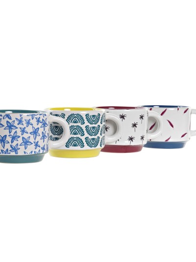 Taza DKD Home Decor Amarillo Azul Multicolor Turquesa Granate Metal Gres 150 ml