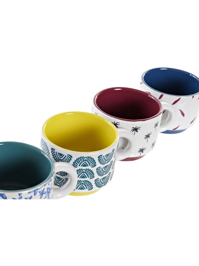 Cup DKD Home Decor Yellow Blue Multicolour Turquoise Maroon Metal Stoneware 150 ml