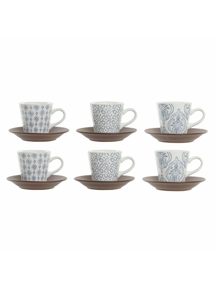 Tasse DKD Home Decor Bleu Blanc Marron Bois d'hévéa Grès 90 ml