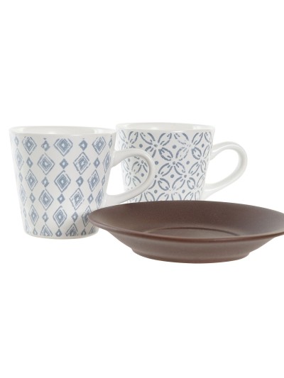 Tasse DKD Home Decor Bleu Blanc Marron Bois d'hévéa Grès 90 ml