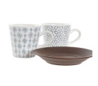 Tasse DKD Home Decor Bleu Blanc Marron Bois d'hévéa Grès 90 ml