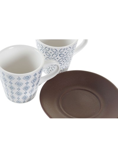 Taza DKD Home Decor Azul Blanco Marrón Madera de caucho Gres 90 ml