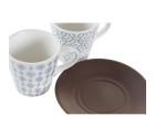 Cup DKD Home Decor Blue White Brown Rubber wood Stoneware 90 ml