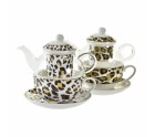 Tetera DKD Home Decor Leopardo Cristal Porcelana Marrón Transparente Blanco (2 Unidades)