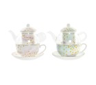 Teapot DKD Home Decor Crystal Porcelain Pink Transparent White Green (2 Units)