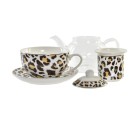Tetera DKD Home Decor Leopardo Cristal Porcelana Marrón Transparente Blanco (2 Unidades)