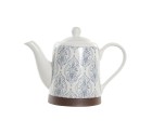 Teapot DKD Home Decor Blue White Brown Rubber wood Stoneware