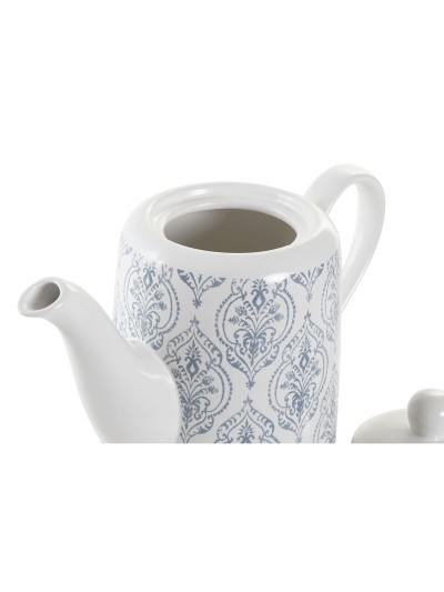 Teapot DKD Home Decor Blue White Brown Rubber wood Stoneware