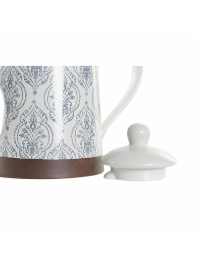 Théière DKD Home Decor Bleu Blanc Marron Bois d'hévéa Grès
