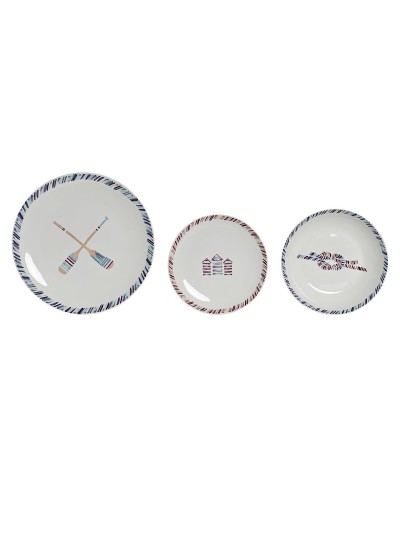 Set de Vajilla DKD Home Decor Azul Blanco Granate Porcelana Mediterráneo Marino 18 Piezas