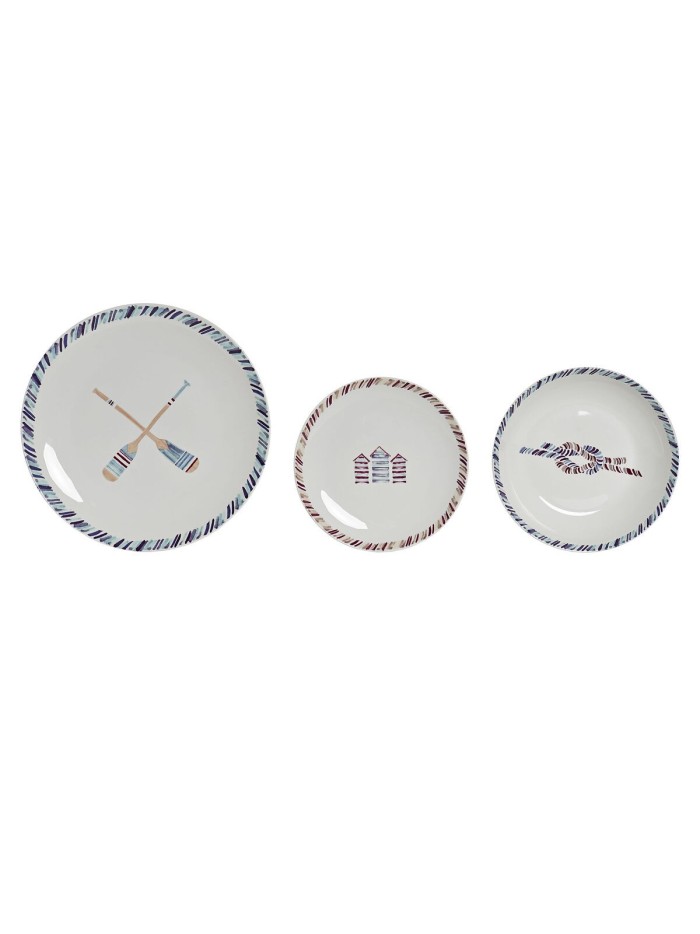 Service de Vaisselle DKD Home Decor Bleu Blanc Bordeaux Porcelaine méditerranéen Marin 18 Pièces