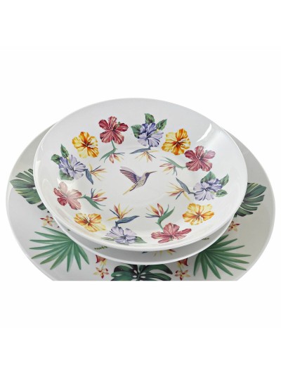 Set de Vajilla DKD Home Decor Blanco Multicolor Porcelana Tropical 18 Piezas