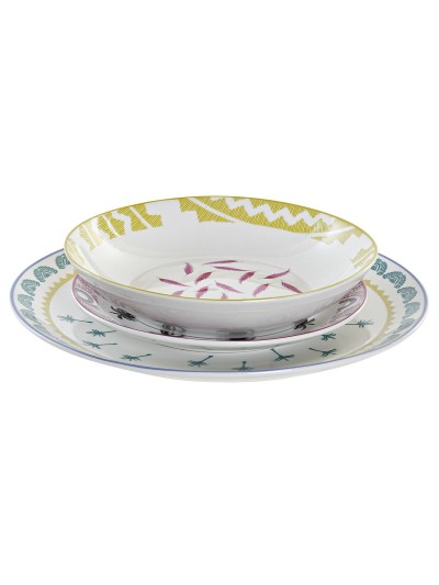 Set de Vajilla DKD Home Decor Azul Multicolor Turquesa Porcelana Colonial Africano 27 x 27 x 2,5 cm 18 Piezas (18 pcs)