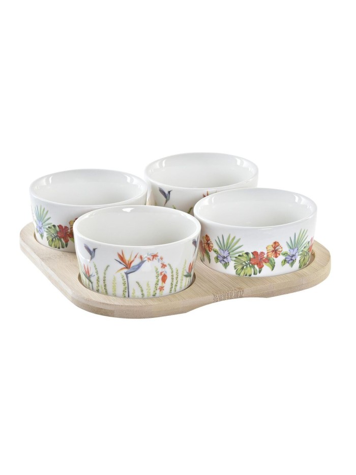 Set de Aperitivo DKD Home Decor Multicolor Natural Bambú Plástico Gres Tropical 19,7 x 19,7 x 1 cm (5 pcs)