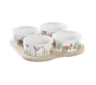 Set de Aperitivo DKD Home Decor Multicolor Natural Bambú Plástico Gres Tropical 19,7 x 19,7 x 1 cm (5 pcs)