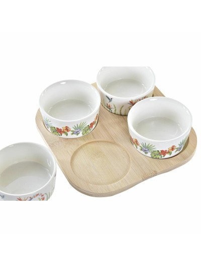 Appetizer Set DKD Home Decor Multicolour Natural Bamboo Plastic Stoneware Tropical 19,7 x 19,7 x 1 cm (5 pcs)