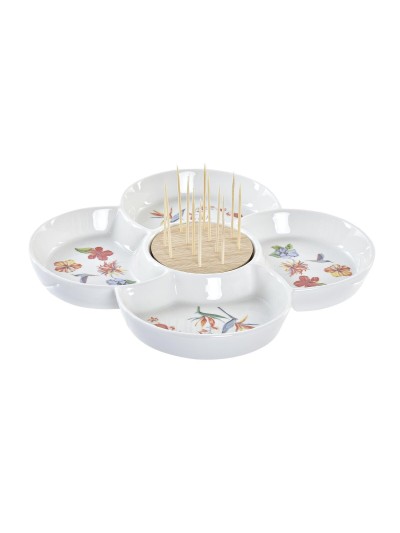 Plateau apéritif DKD Home Decor Multicouleur Naturel Bambou Grès Tropical 22 x 22 x 7 cm