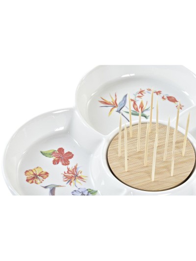 Snack tray DKD Home Decor Multicolour Natural Bamboo Stoneware Tropical 22 x 22 x 7 cm