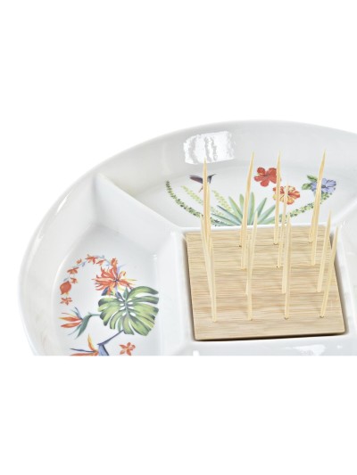 Snack tray DKD Home Decor Multicolour Natural Bamboo Stoneware Tropical 23,5 x 23,5 x 7 cm