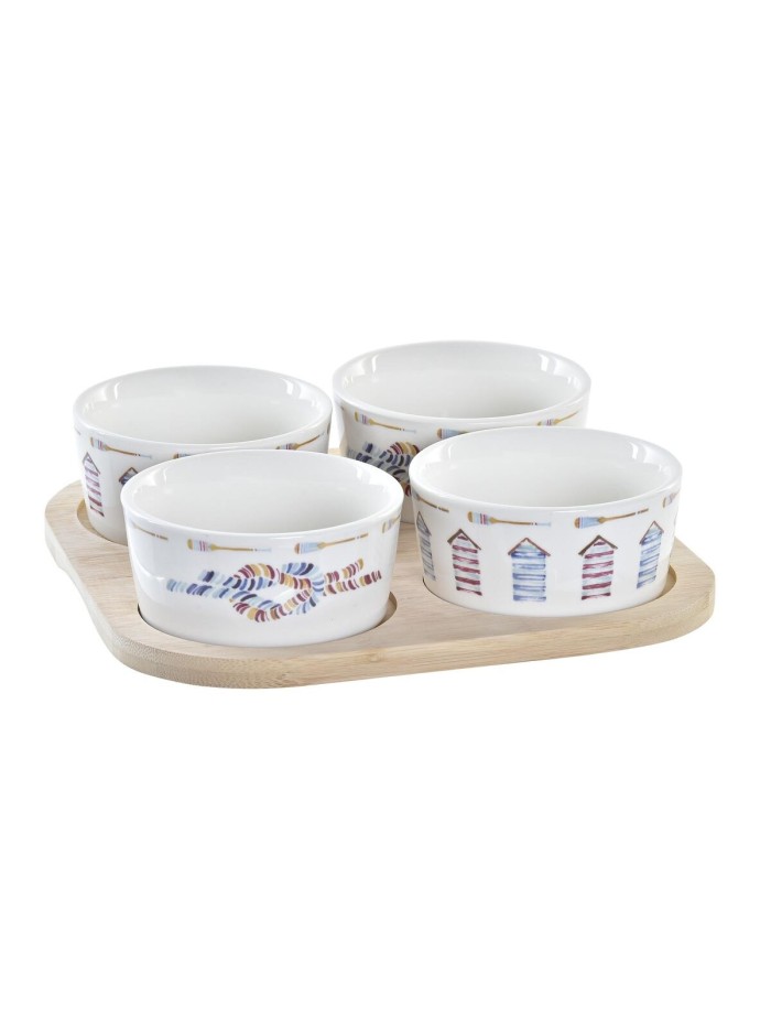 Set de Aperitivo DKD Home Decor Azul Natural Bambú Gres Mediterráneo 19,7 x 19,7 x 1 cm (5 pcs)