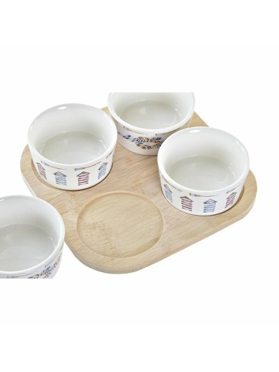 Appetizer Set DKD Home Decor Blue Natural Bamboo Stoneware Mediterranean 19,7 x 19,7 x 1 cm (5 pcs)