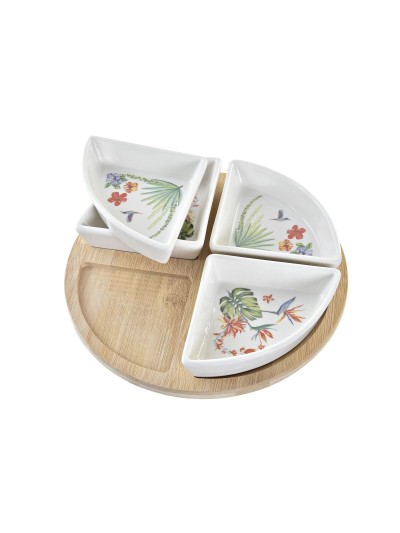 Set de Aperitivo DKD Home Decor Blanco Multicolor Natural Bambú Gres Tropical 21,5 x 21,5 x 1 cm (5 pcs)