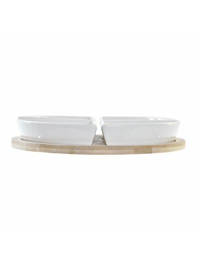 Set de Aperitivo DKD Home Decor Blanco Multicolor Natural Bambú Gres Tropical 21,5 x 21,5 x 1 cm (5 pcs)