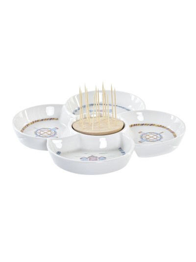 Plateau apéritif DKD Home Decor Bleu Naturel Bambou Grès méditerranéen 25 x 25 x 10 cm