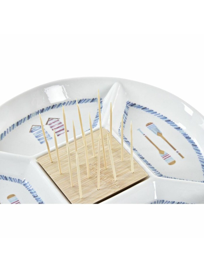 Snack tray DKD Home Decor Blue Natural Bamboo Stoneware Mediterranean 23,5 x 23,5 x 7 cm