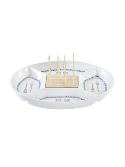 Snack tray DKD Home Decor Blue Natural Bamboo Stoneware Mediterranean 23,5 x 23,5 x 7 cm