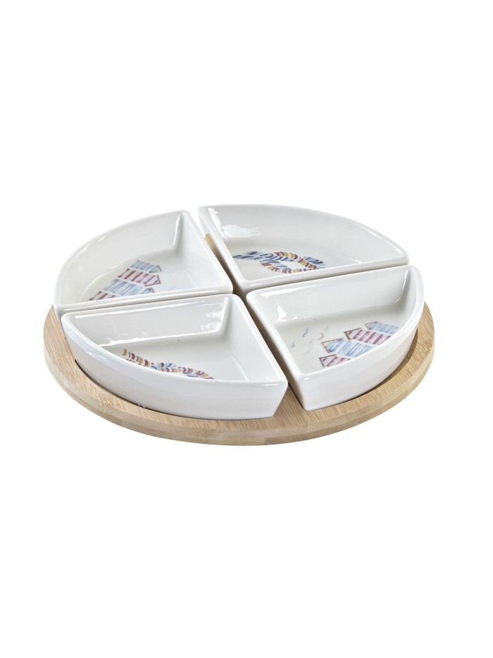 Set de Aperitivo DKD Home Decor Azul Natural Bambú Gres Mediterráneo 21,5 x 21,5 x 1 cm (5 pcs)